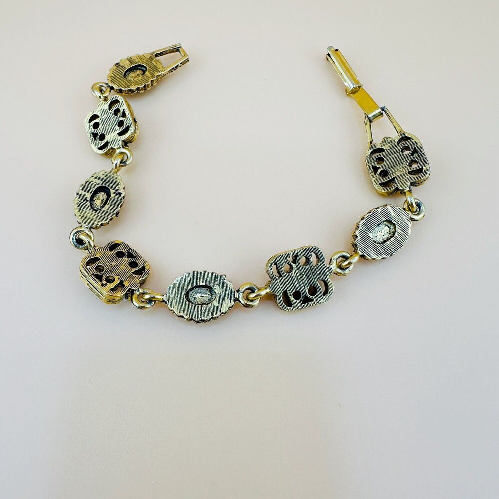 Vintage Victorian Revival Bracelet Red Rhinestone Gold Tone Faux Seed Pearl 6" - Picture 13 of 15